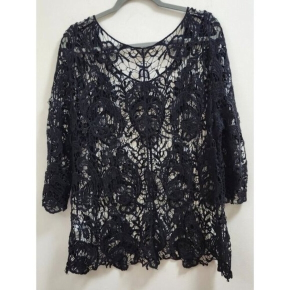 Adiva Elegant Black Lace Mesh Floral Sheer Top Gothic Romantic Evening Blouse 2X - Picture 4 of 6